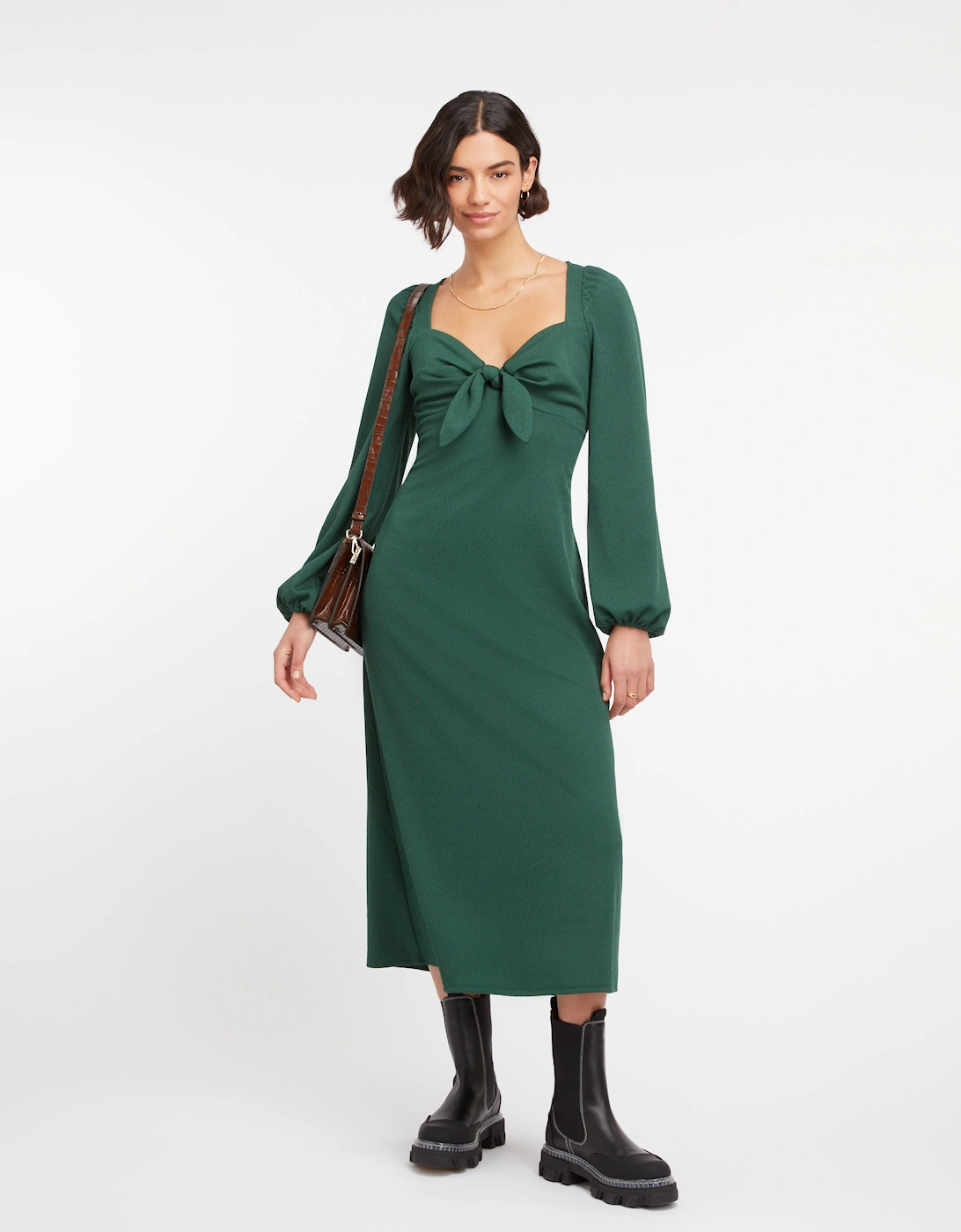 Golden Knot Midi Dress in Forest Green