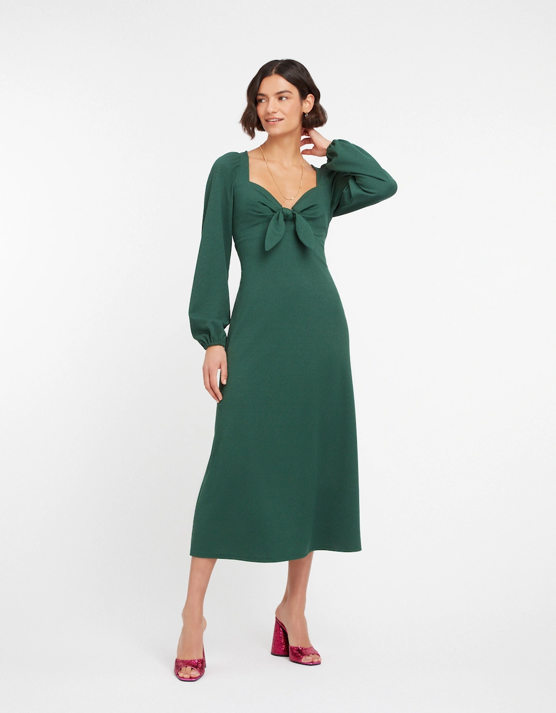 Golden Knot Midi Dress in Forest Green