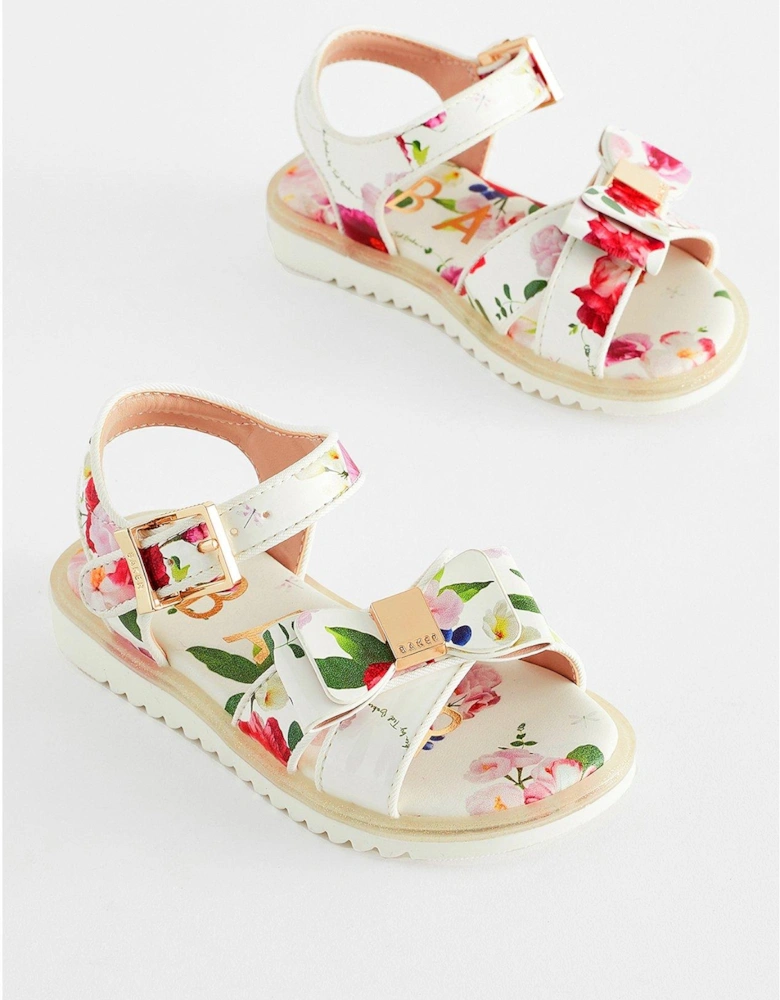 Younger Girls Printed Sandal - White