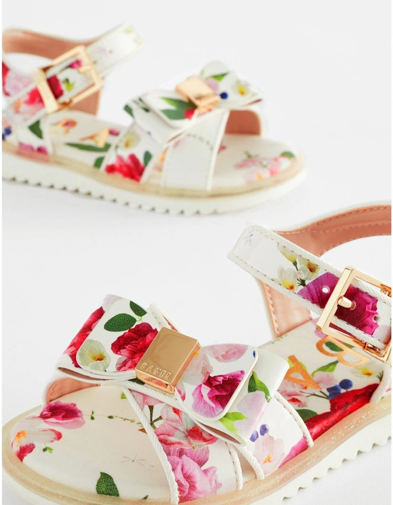 Younger Girls Printed Sandal - White