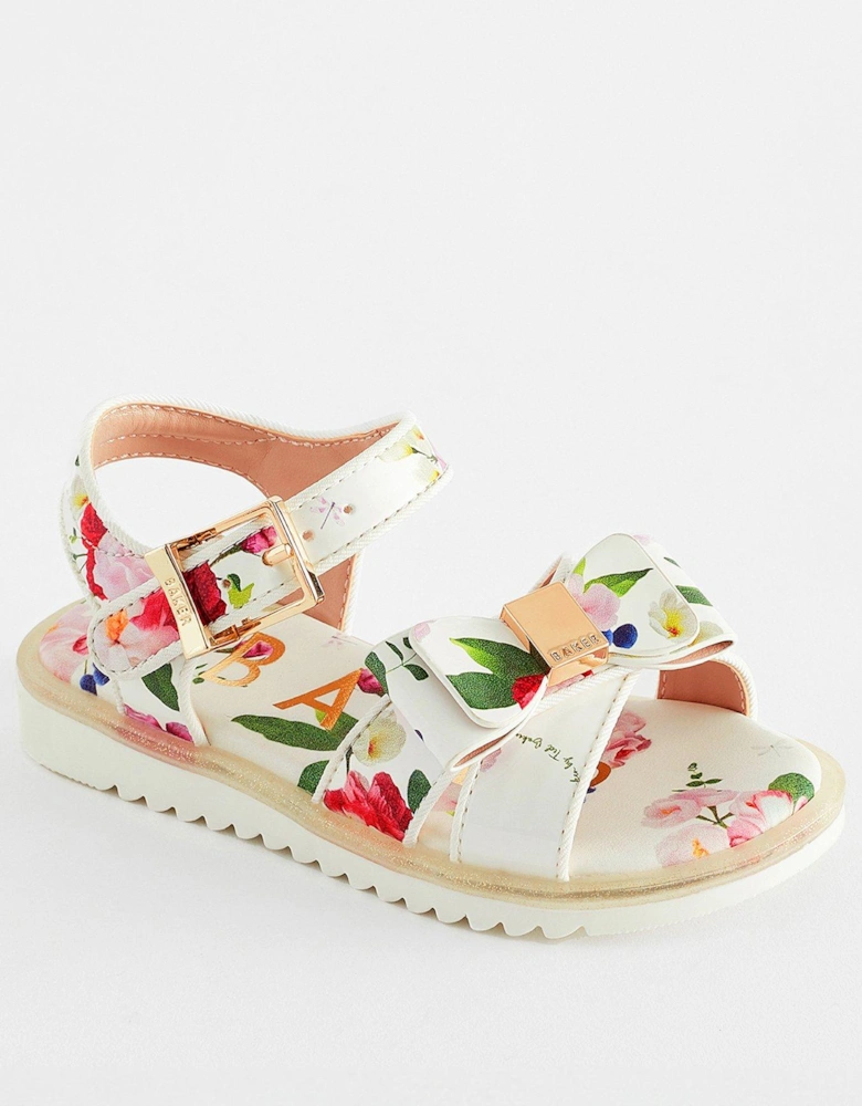 Younger Girls Printed Sandal - White