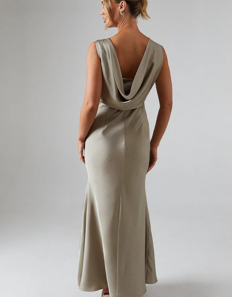 Cowl Back Fishtail Maxi Dress