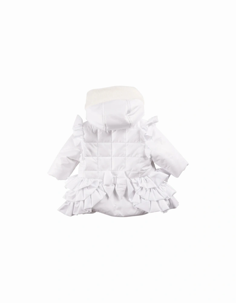 White Shiny Frill Padded Coat