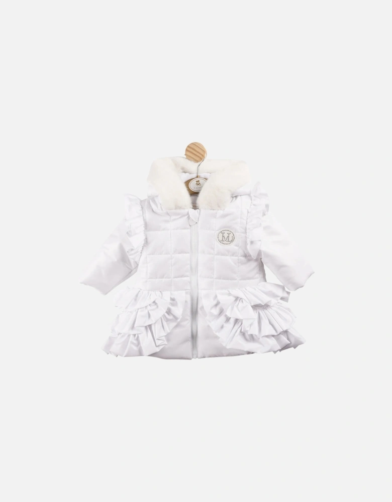 White Shiny Frill Padded Coat