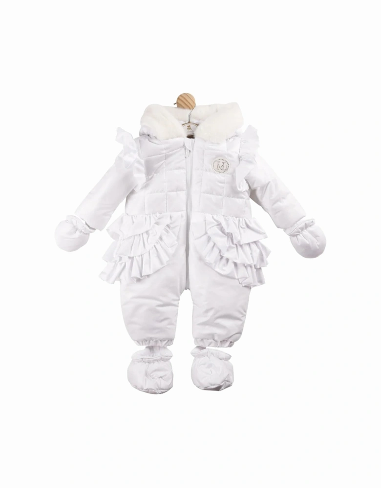 White Shiny Frill Padded Snowsuit