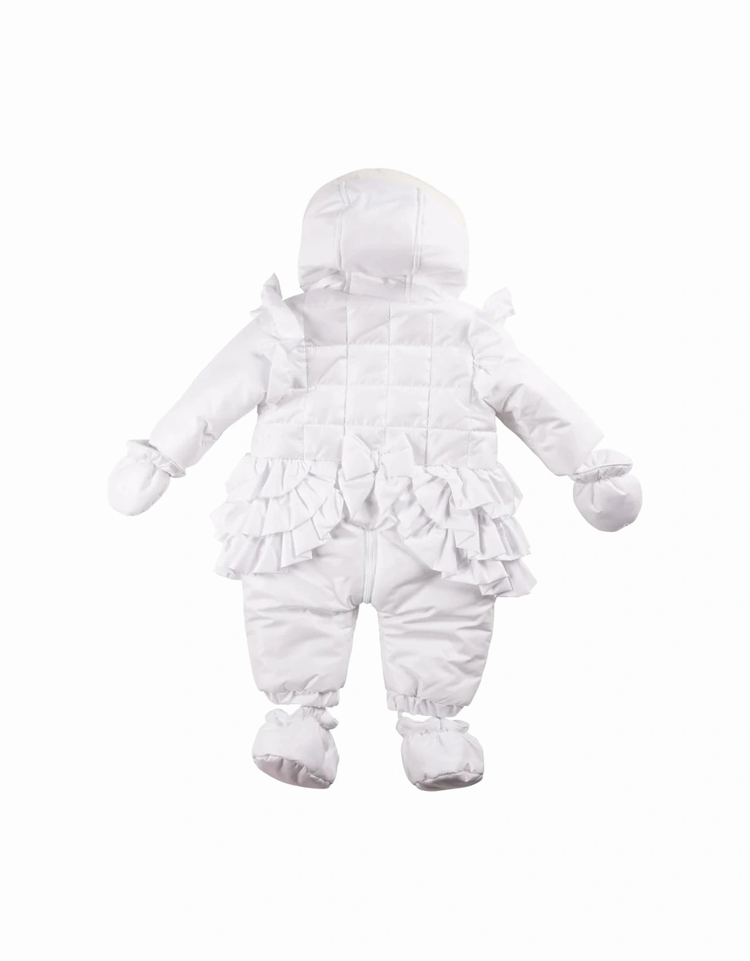 White Shiny Frill Padded Snowsuit