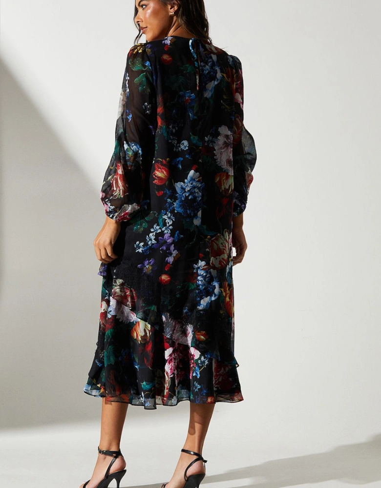 Floral Chiffon Long Sleeve Maxi Dress