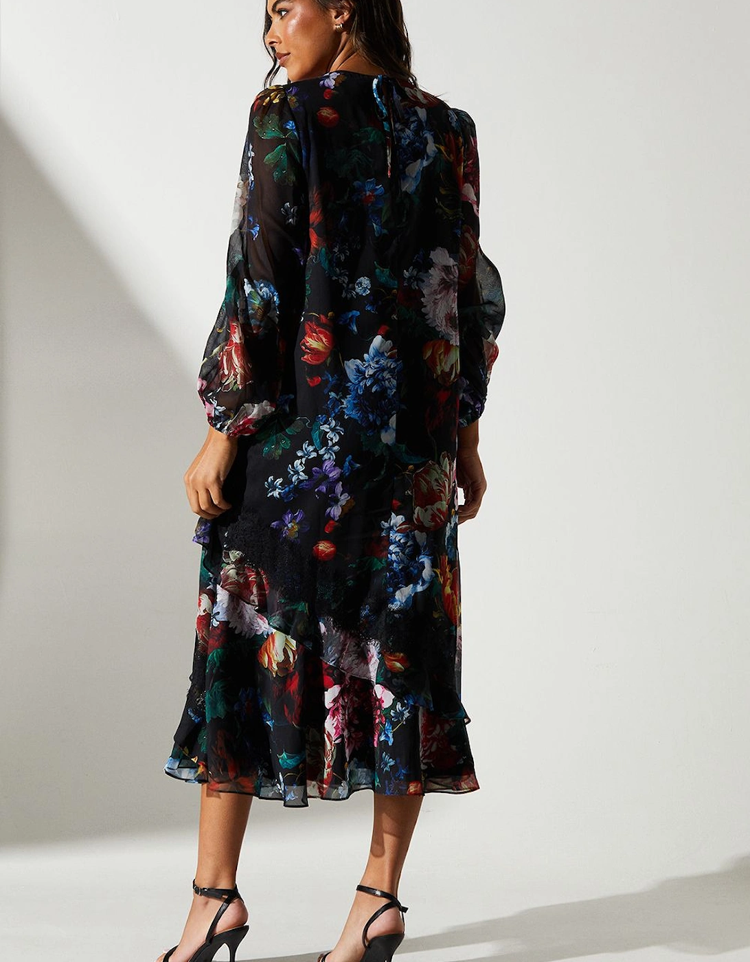 Floral Chiffon Long Sleeve Maxi Dress