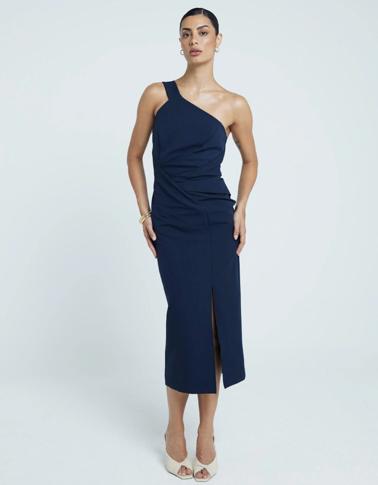 One Shoulder Midi Dress - Navy