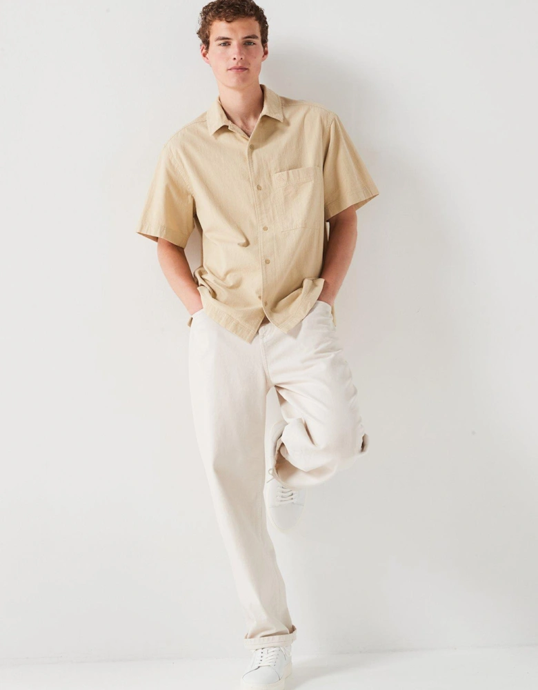 Textured Cotton Short Sleeve Shirt - Beige