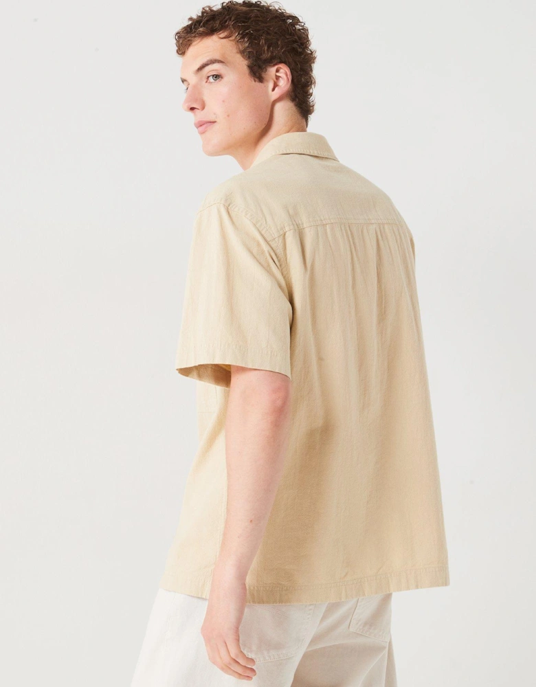 Textured Cotton Short Sleeve Shirt - Beige