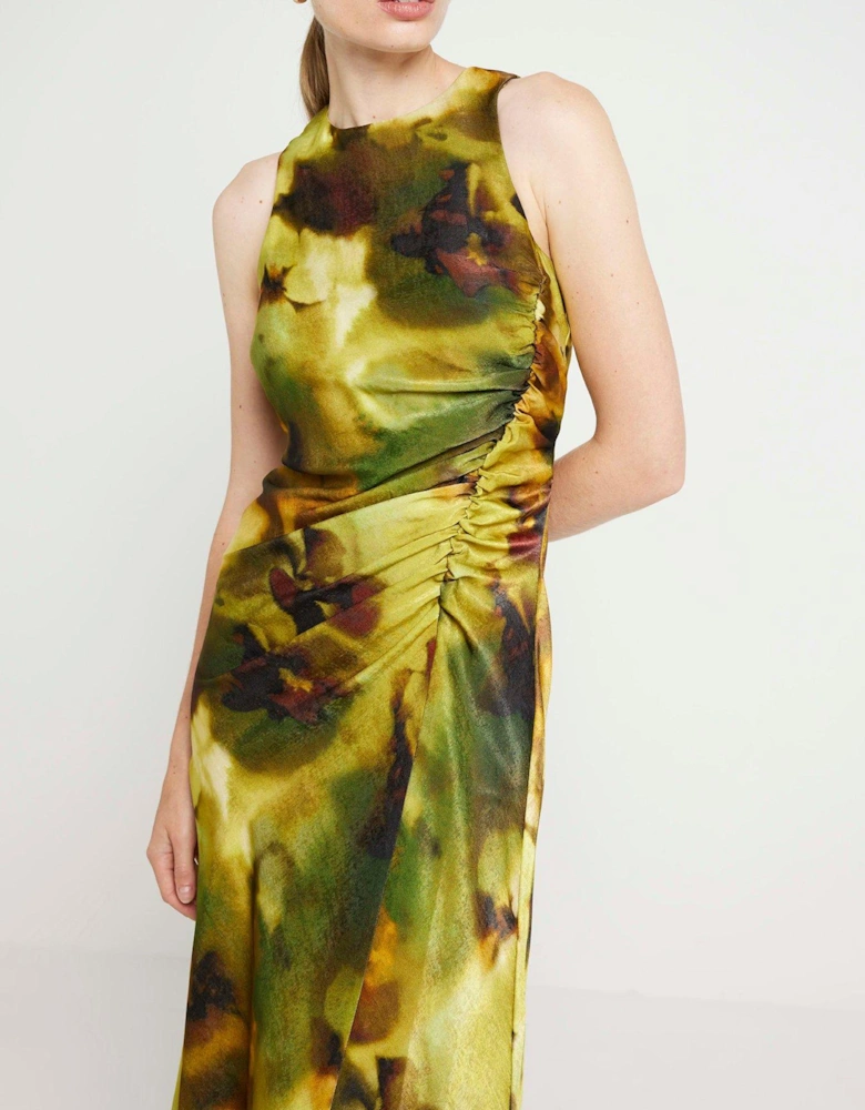 Ruched Detail Midi Dress - Green