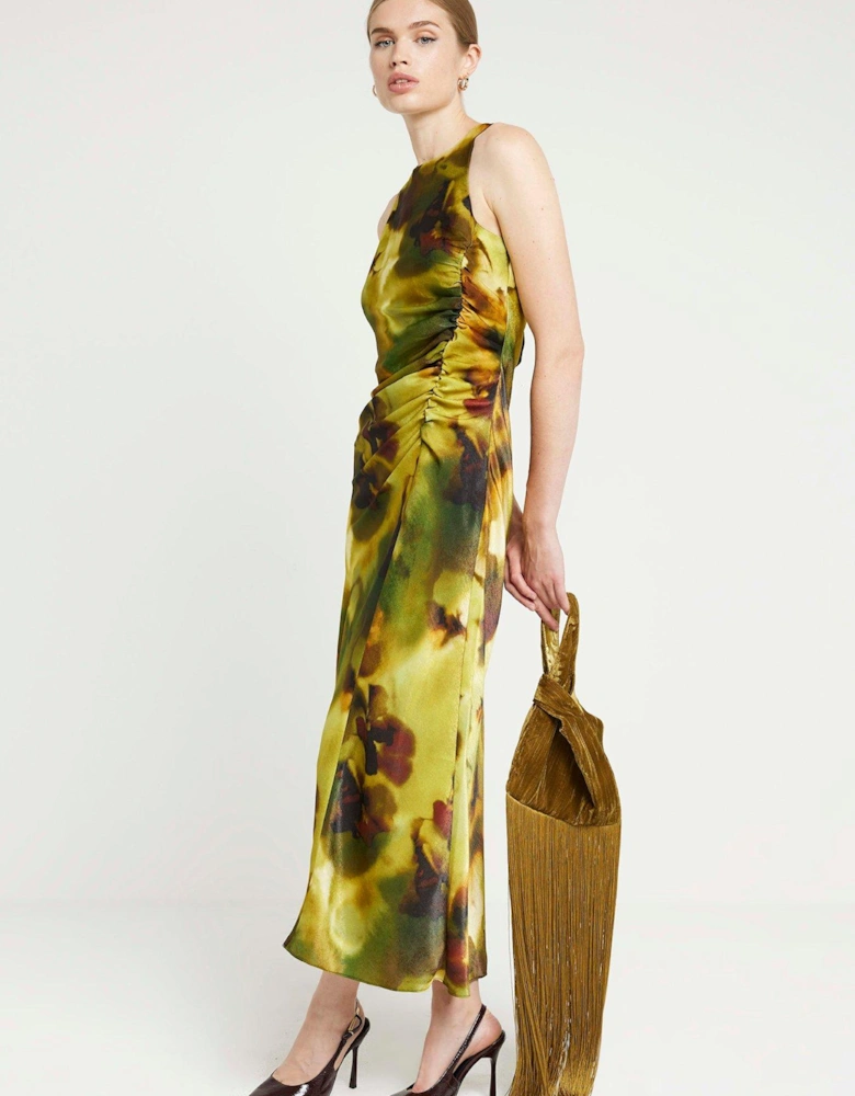 Ruched Detail Midi Dress - Green