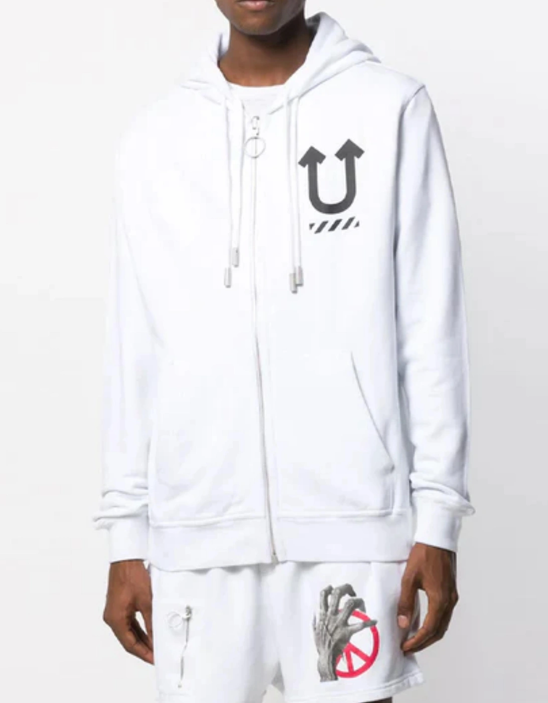 X UNDERCOVER SKELETON CROSSOVER REVERSIBLE ZIP HOODIE WHITE