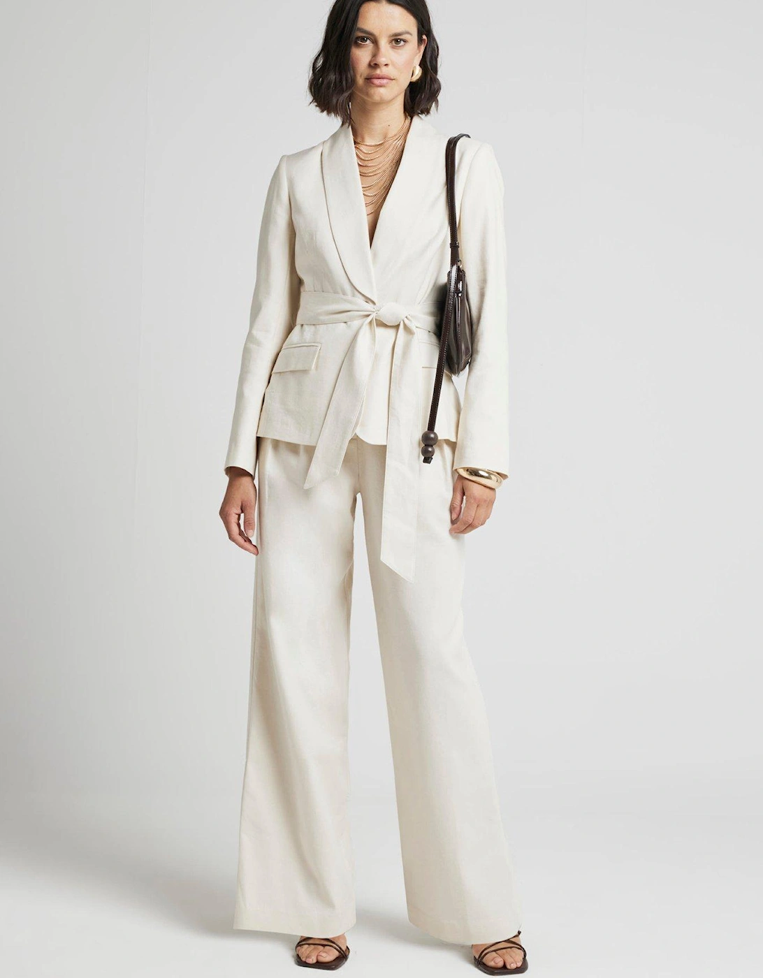 Belted Wide Leg Trouser - Cream