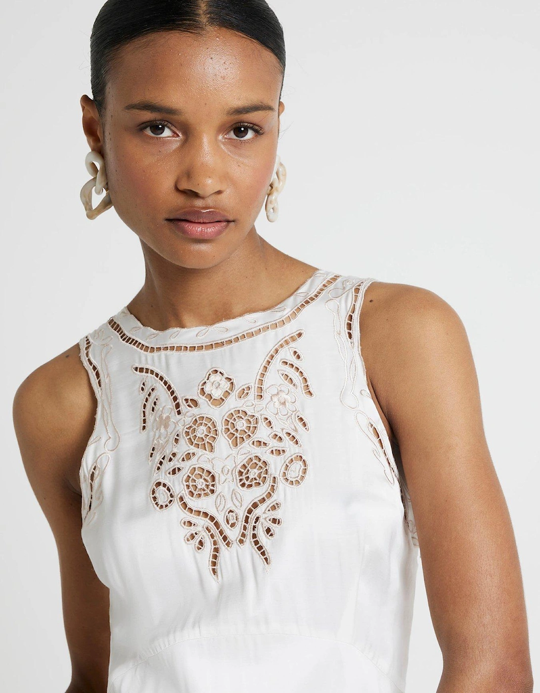 Cutwork Midi Dress - White