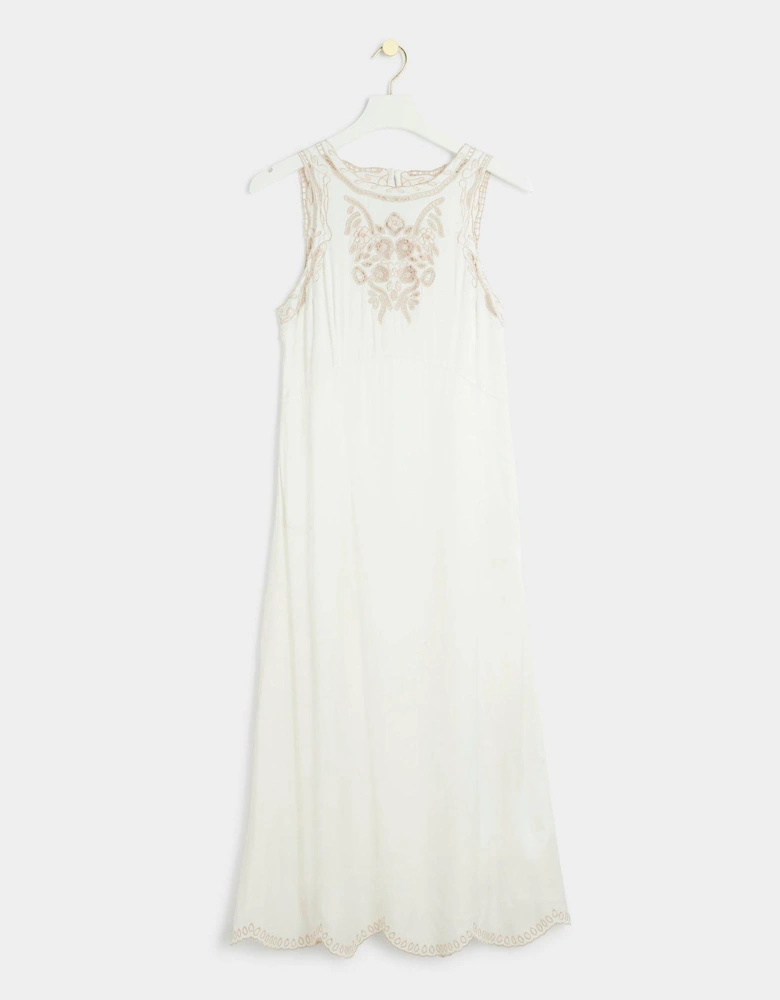 Cutwork Midi Dress - White