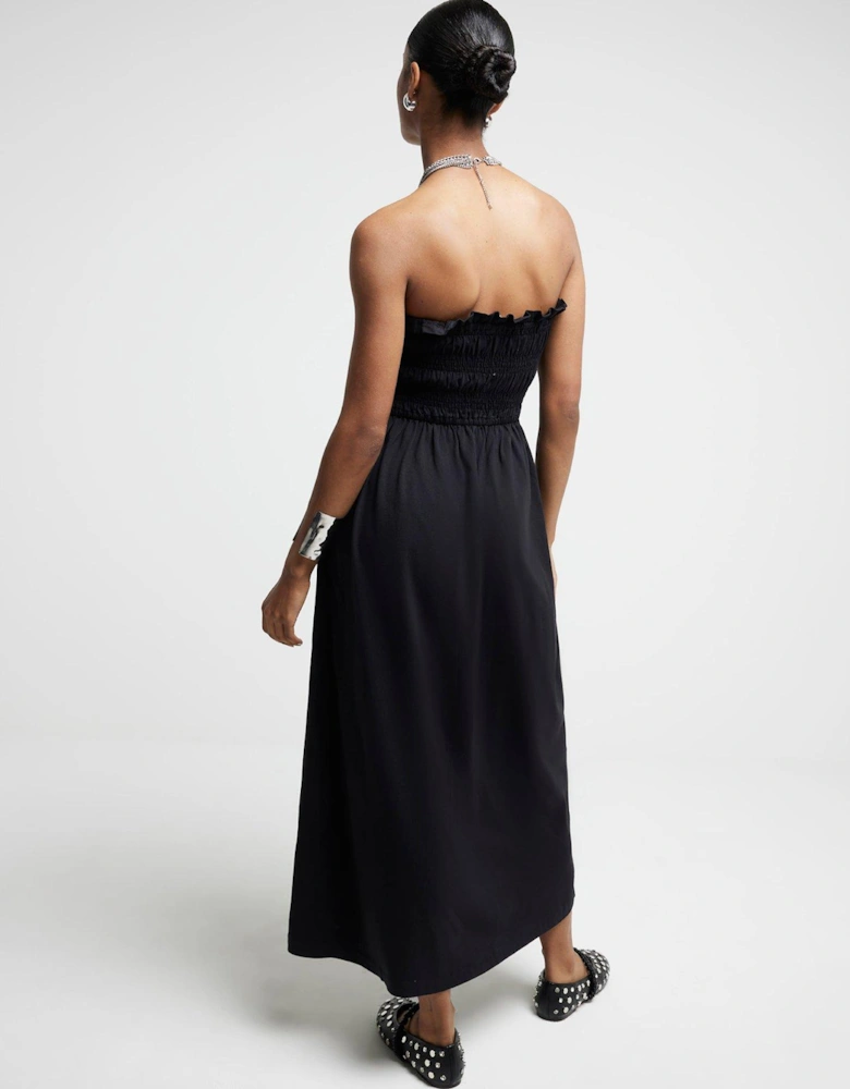 Shirred Bandeau Midaxi Dress - Black