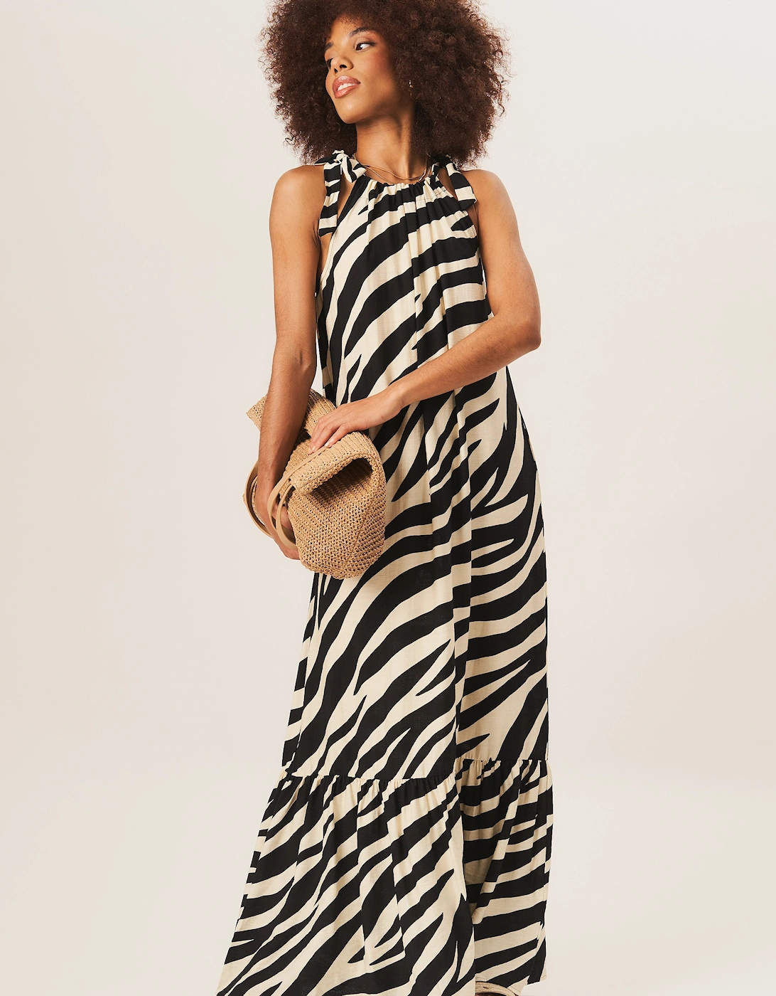 Mono Zebra Print Tie Shoulder Maxi Dress, 5 of 4