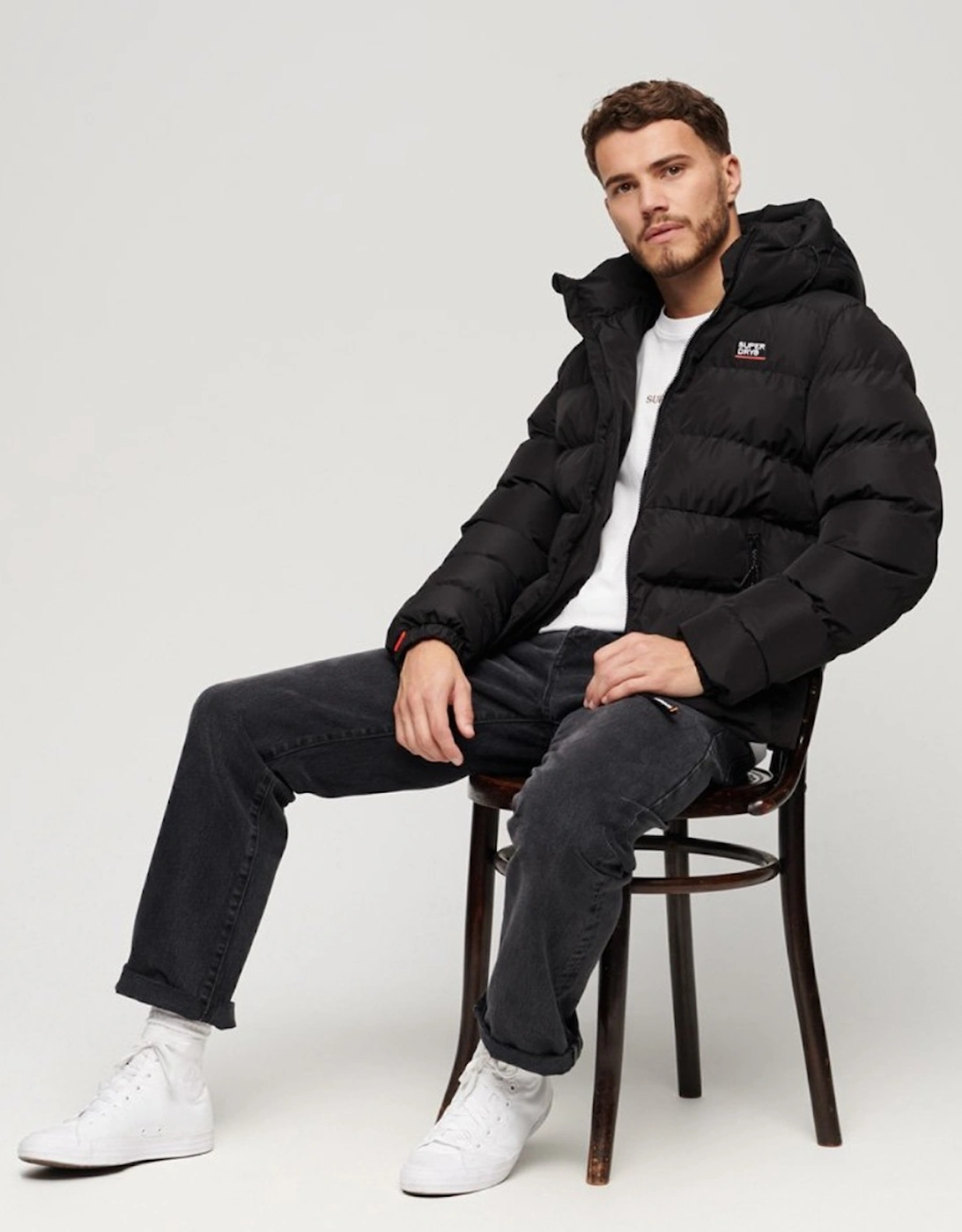 Men's Hooded Sports Puffer Jacket Black