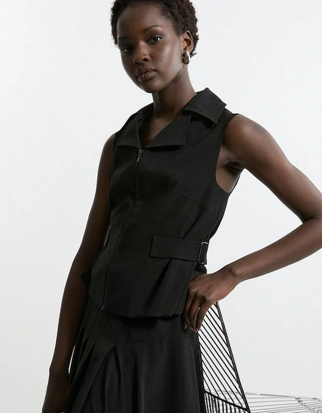 Tailored Crepe Buckle Detail Sleeveless Jacket, 5 of 4