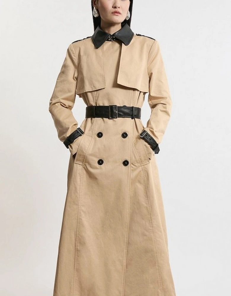 Classic Pu Contrast Belted Trench Coat