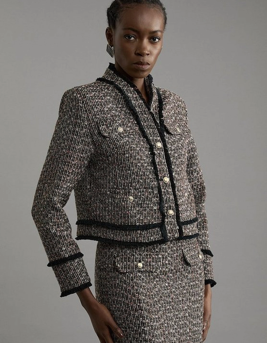 Wool Mix Boucle Tailored Cropped Collarless Jacket, 4 of 3