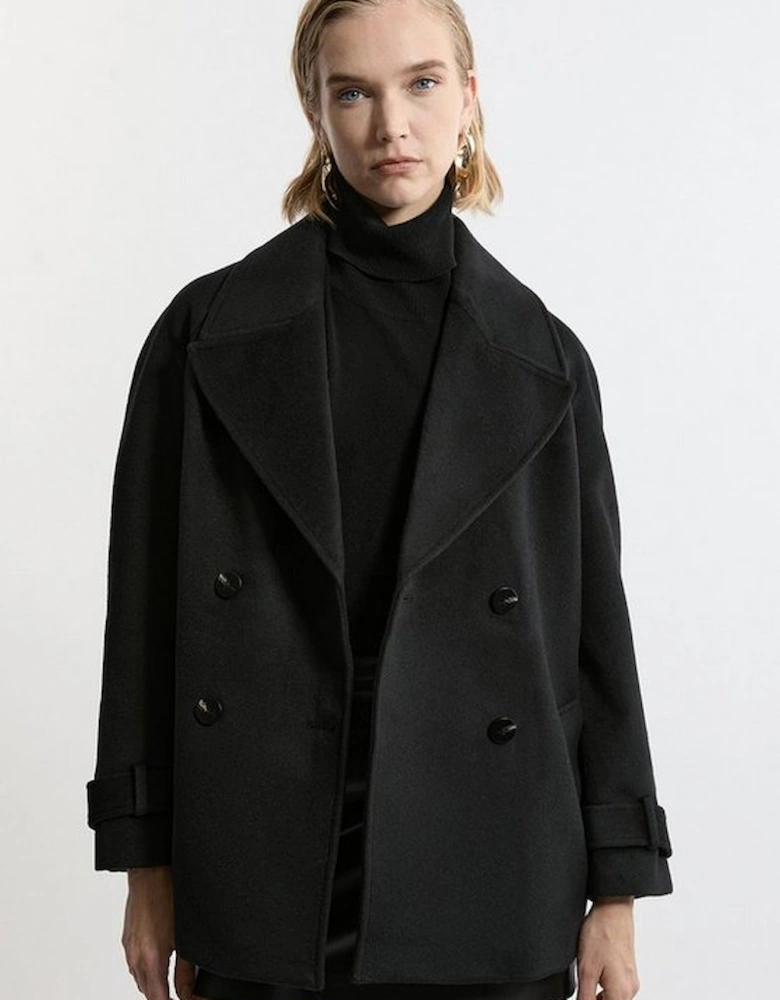 Petite Tailored Wool Blend Double Breasted Pea Coat