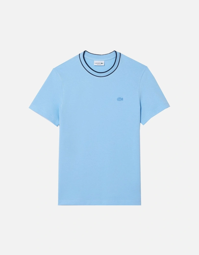 Men's Light Blue Striped Collar T-shirt