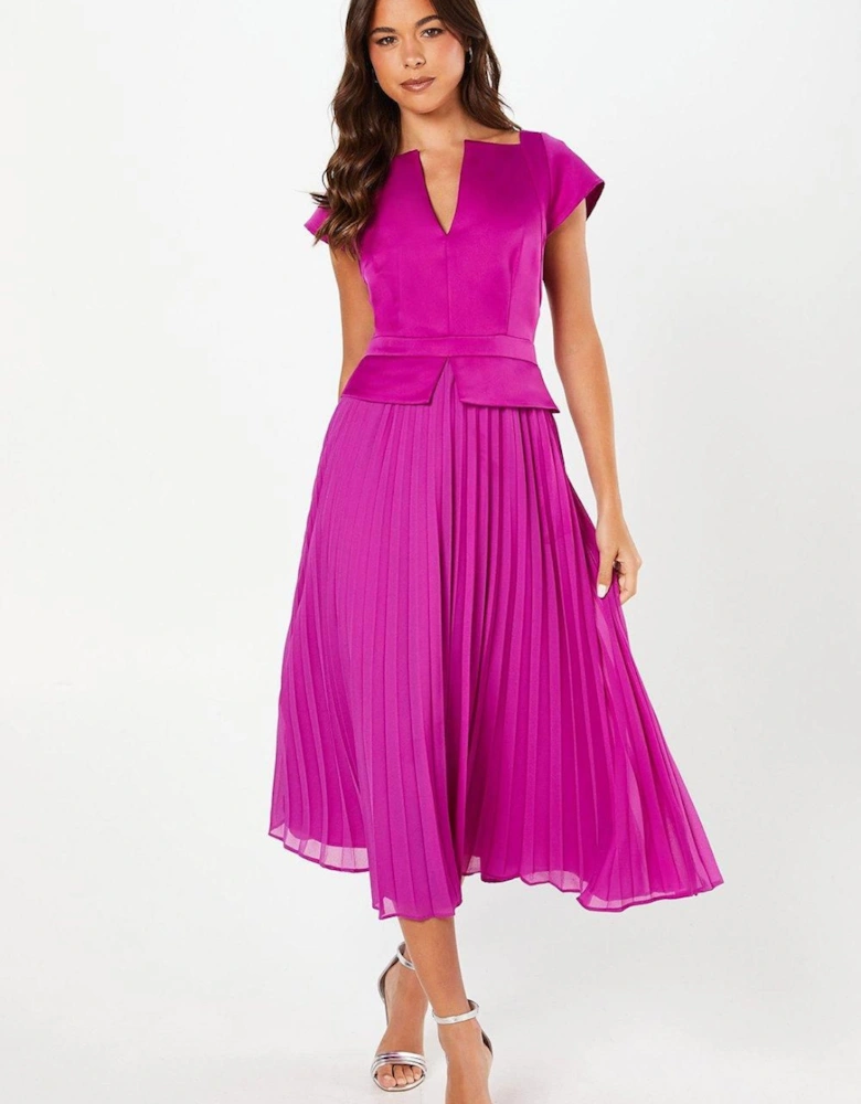 Cap Sleeve Pleated Skirt Midi Wedding Guest Dress