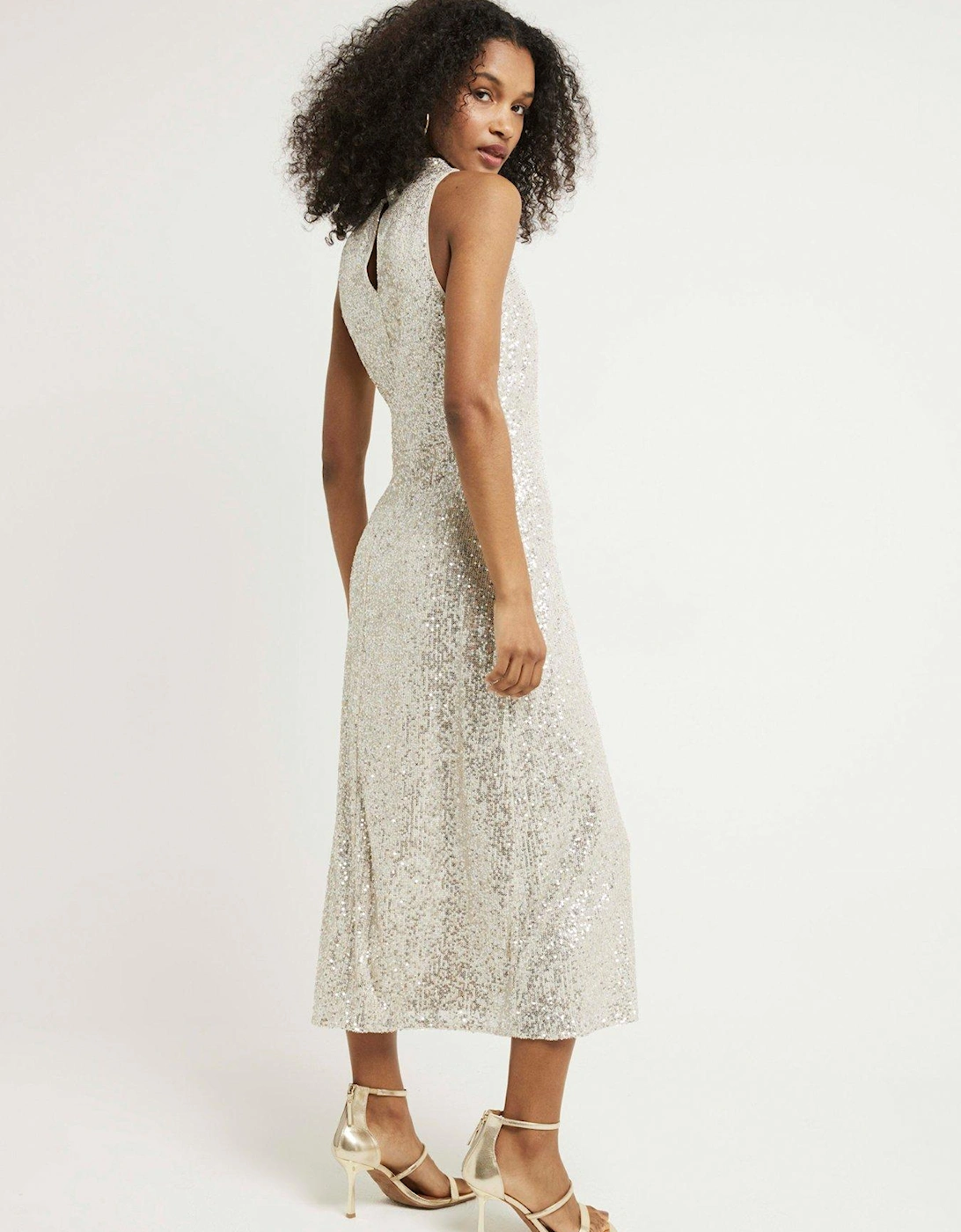 Halterneck Sequin Maxi Dress - Silver