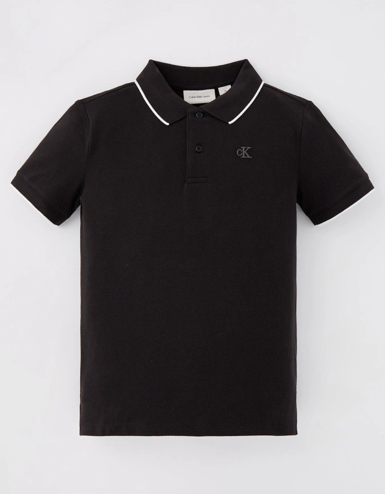 Boys Tipping Regular Short Sleeve Polo Top - Black