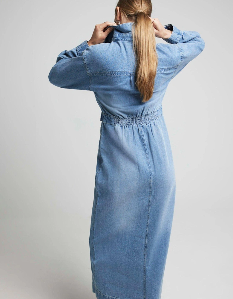 Denim Utility Midi Dress - Blue