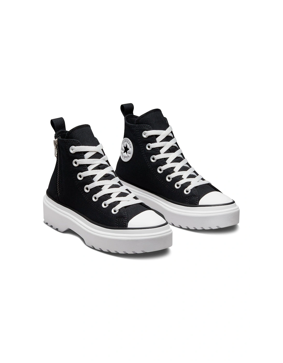 Junior Girls Lugged Lift Canvas Hi Top Trainers - Black