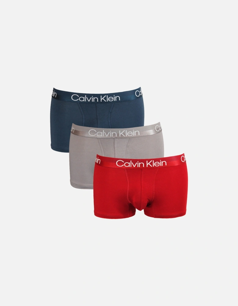 3-Pack Modern Structure Boxer Trunks, Blue/Grey/Red