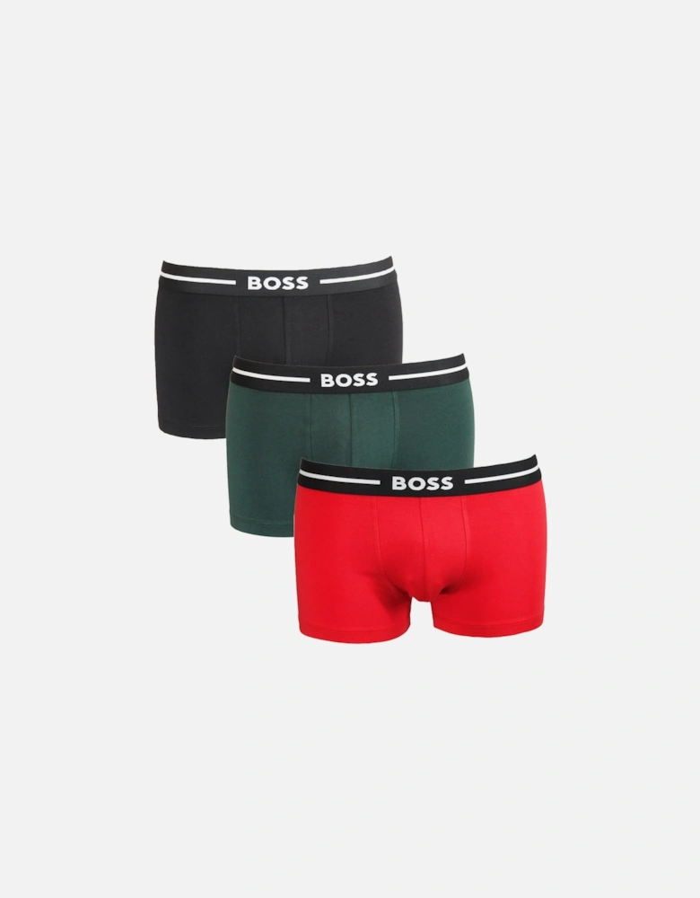 3-Pack Bold Boxer Trunks, Black/Red/Green