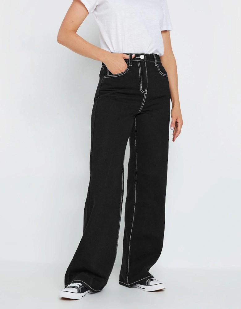 Tall Contrast Stitch Wide Leg Jean 34" - Black