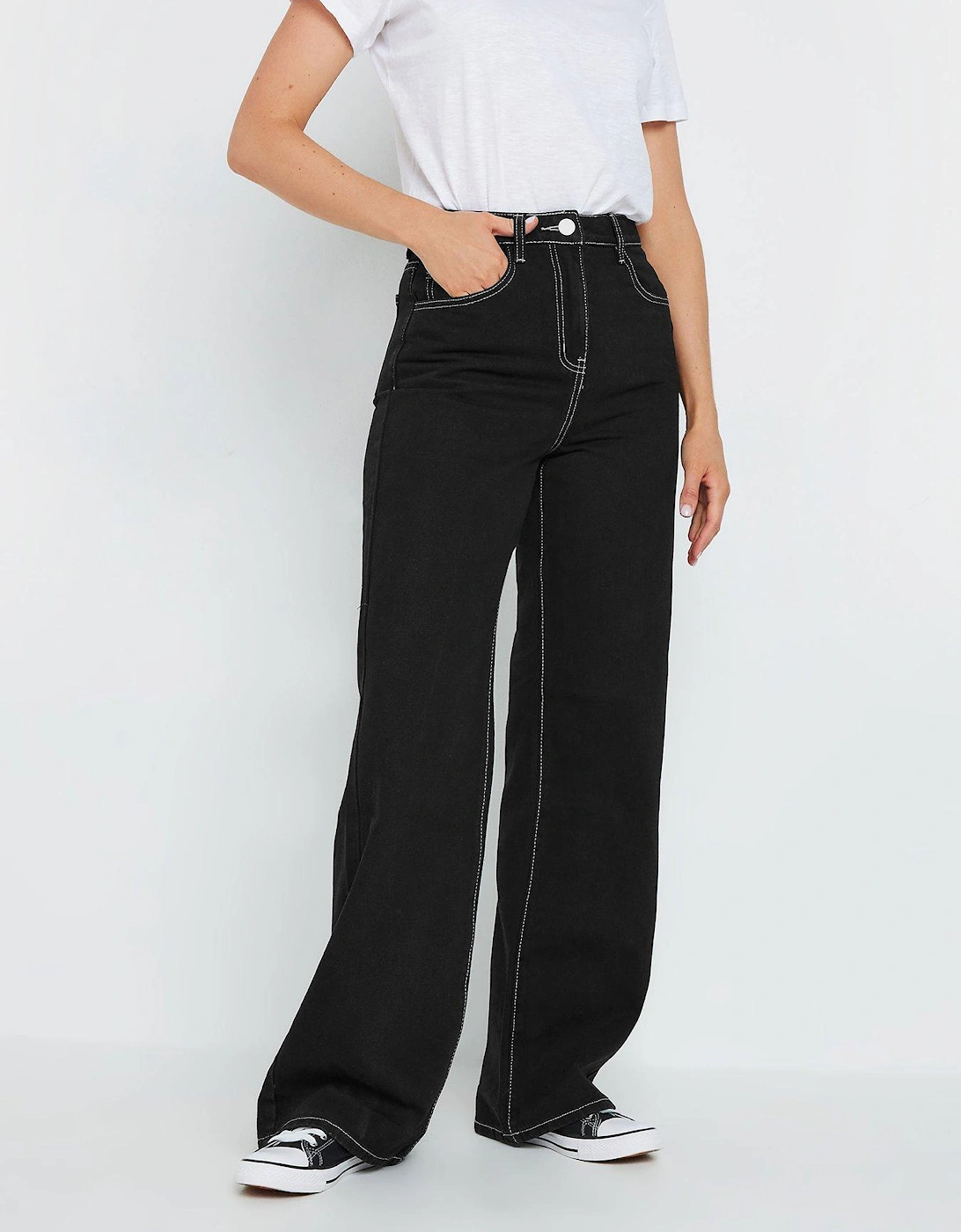 Tall Contrast Stitch Wide Leg Jean 34" - Black, 2 of 1