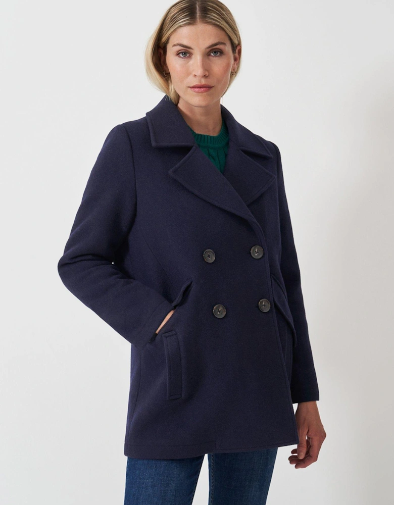 Wool Blend Pea Coat - Navy