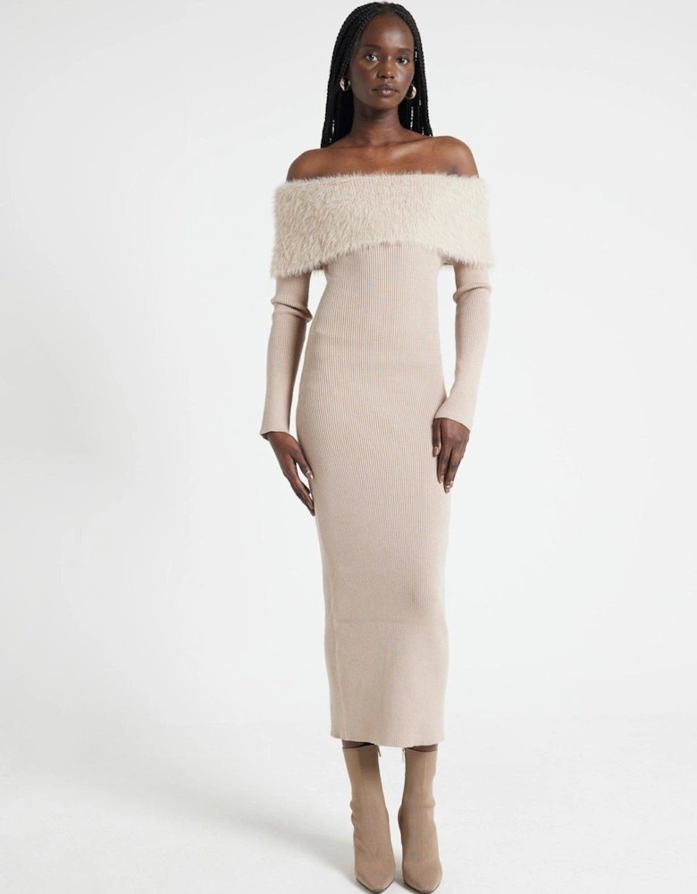 Bardot Knit Midi Dress - Beige