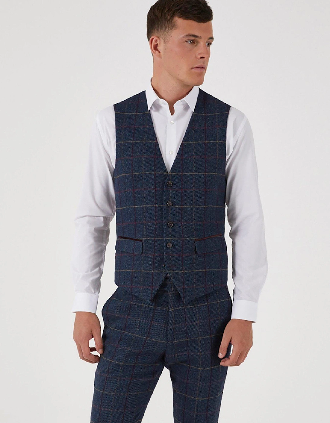 Doyle Check Standard Waistcoat - Dark Blue, 2 of 1