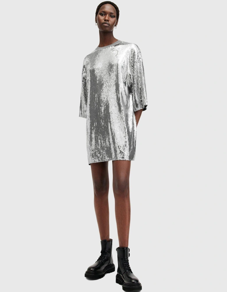 Opal Sequin Logo Dress - Silver