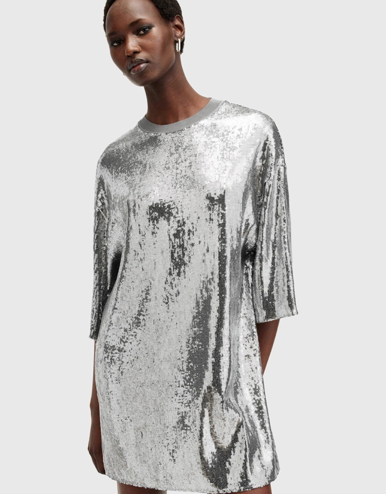 Opal Sequin Logo Dress - Silver