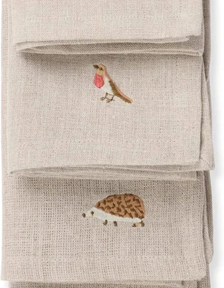 Woodland Friends Embroidered Linen Napkins (Set of 4)