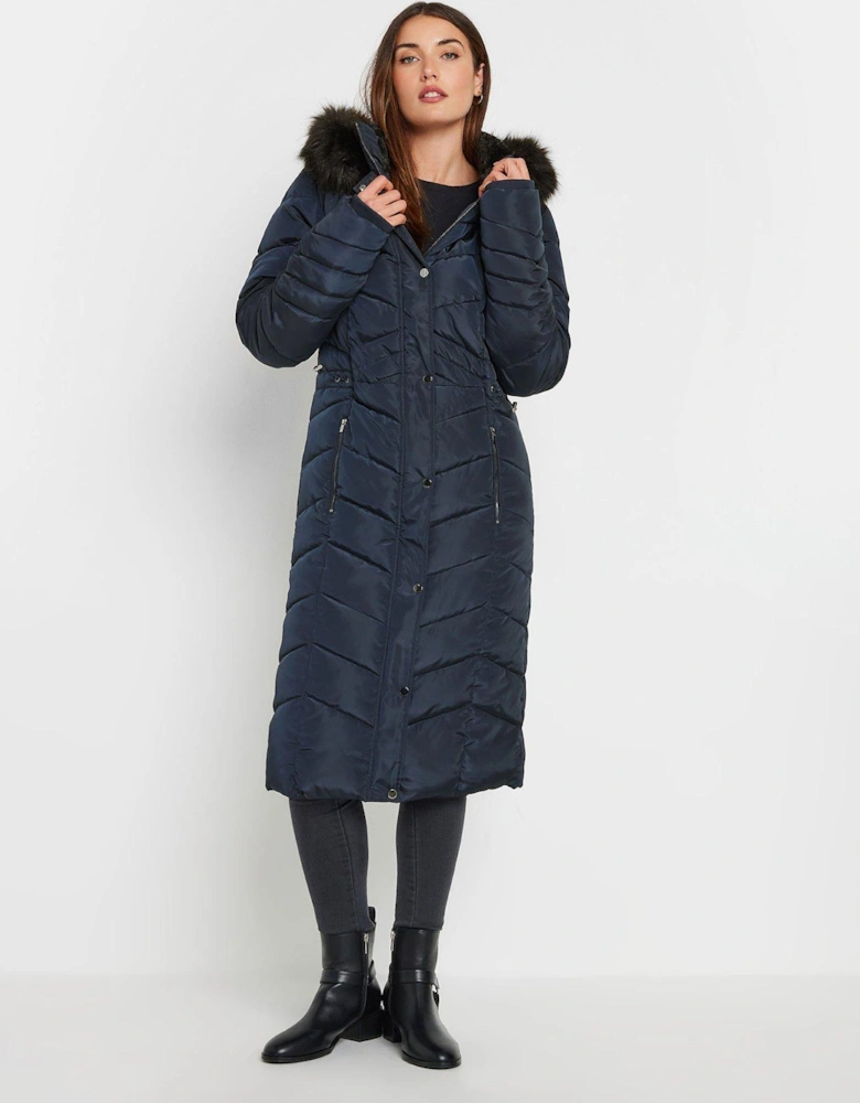 Tall Longline Chevron Padded Coat - Blue