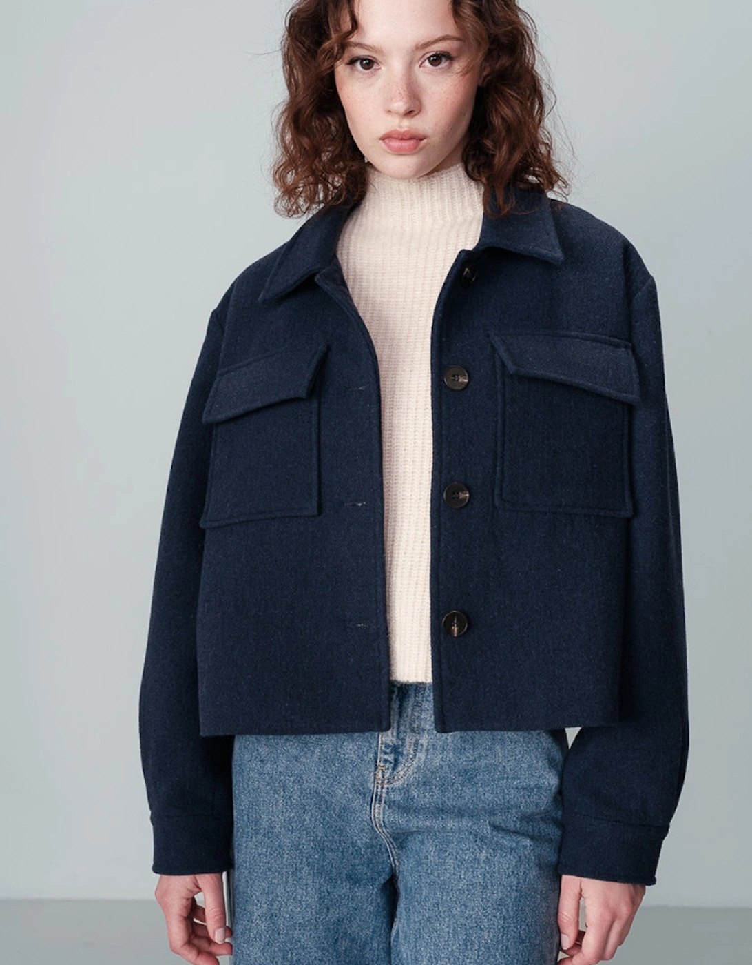 Grace & Mila Novembre Italian Collar Wool Jacket Blue