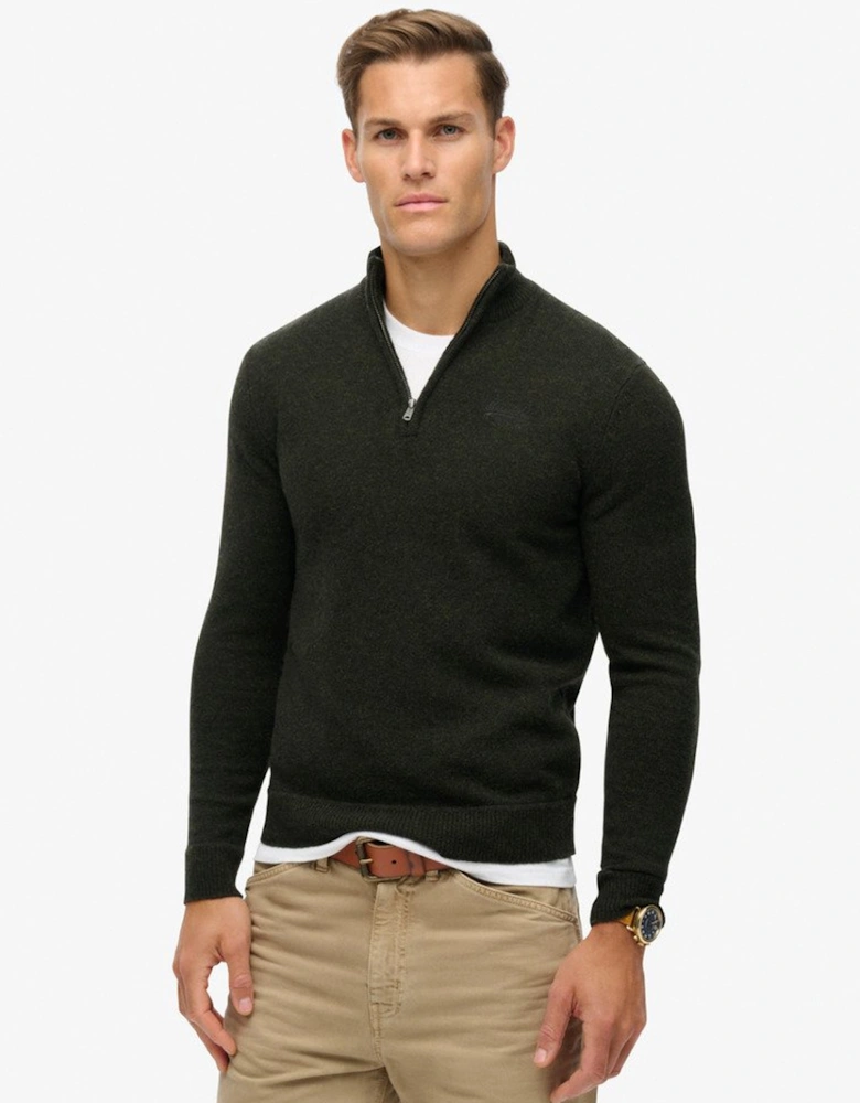 Men's Essential Embroidered Knit Half Zip Dark Moss Marl