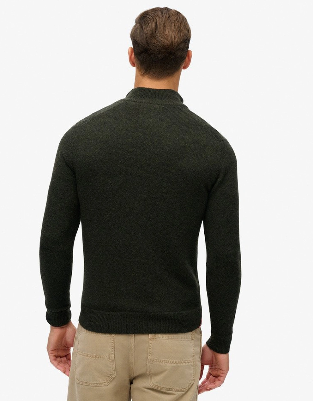 Men's Essential Embroidered Knit Half Zip Dark Moss Marl