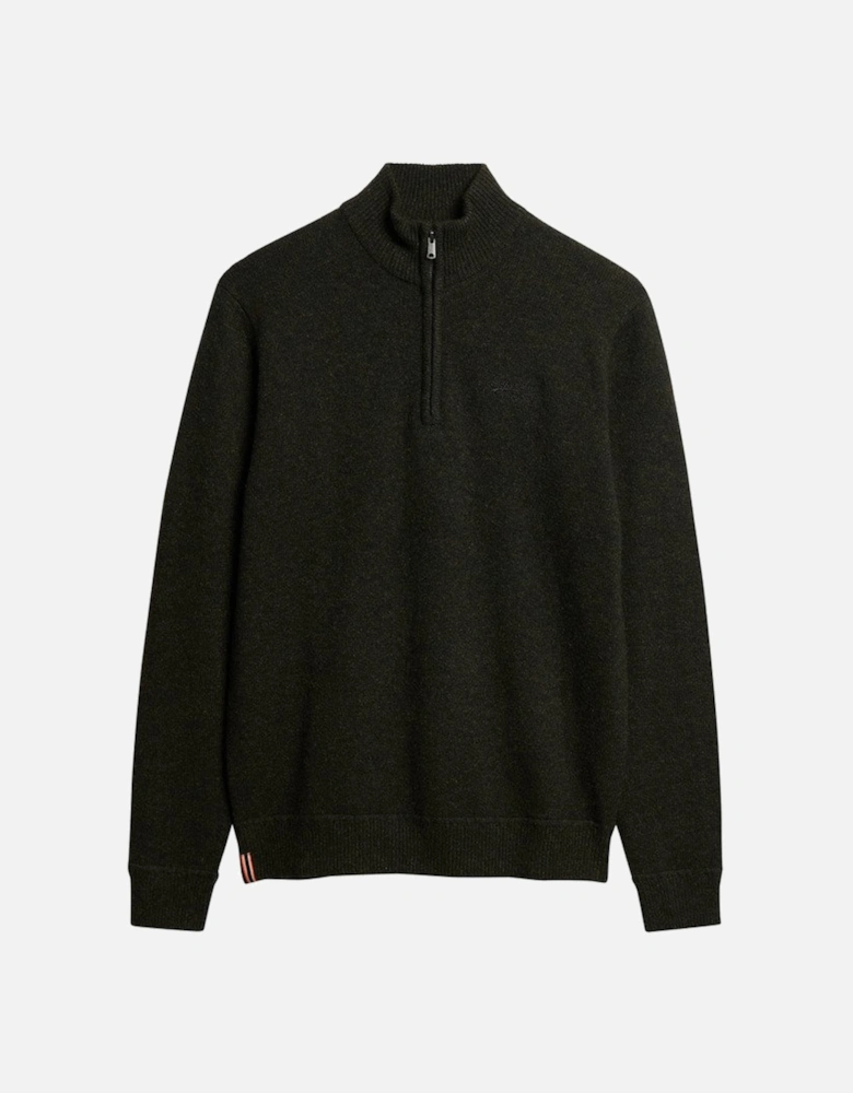 Men's Essential Embroidered Knit Half Zip Dark Moss Marl