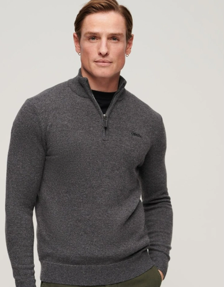 Men's Essential Embroidered Knit Half Zip Gull Grey Marl